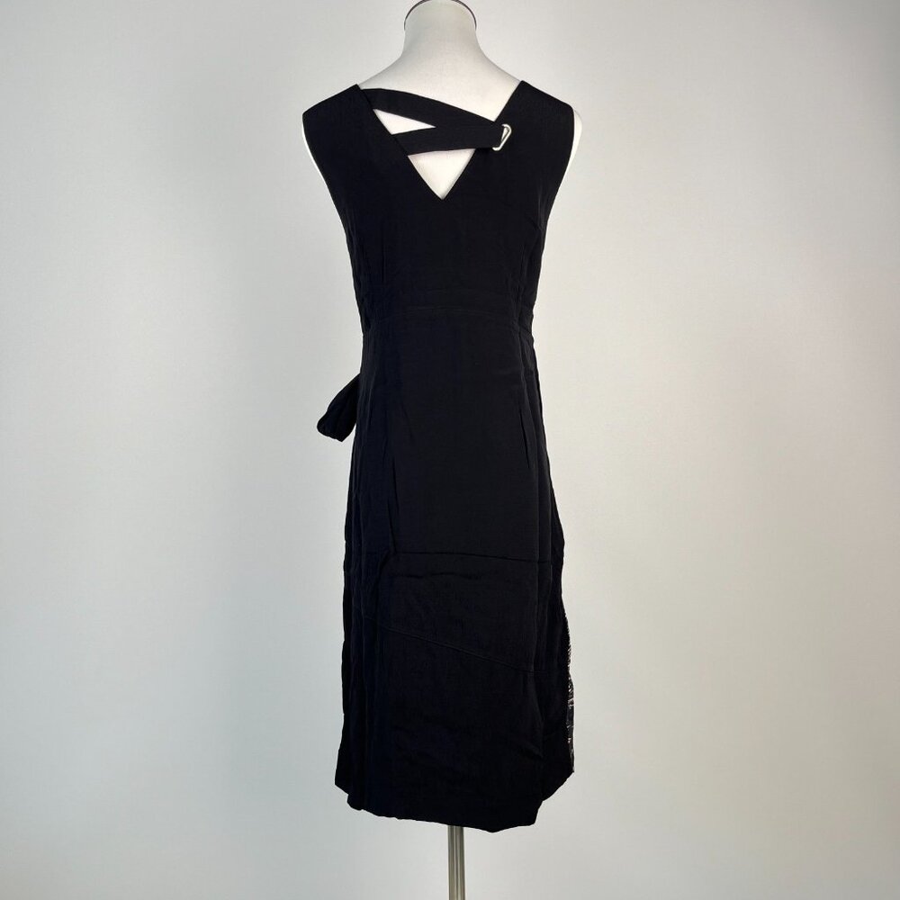 NWT Mint Velvet Beige / Peach Black Feather Pencil Midi TIE Dress US 4 UK 8 - Picture 7 of 12